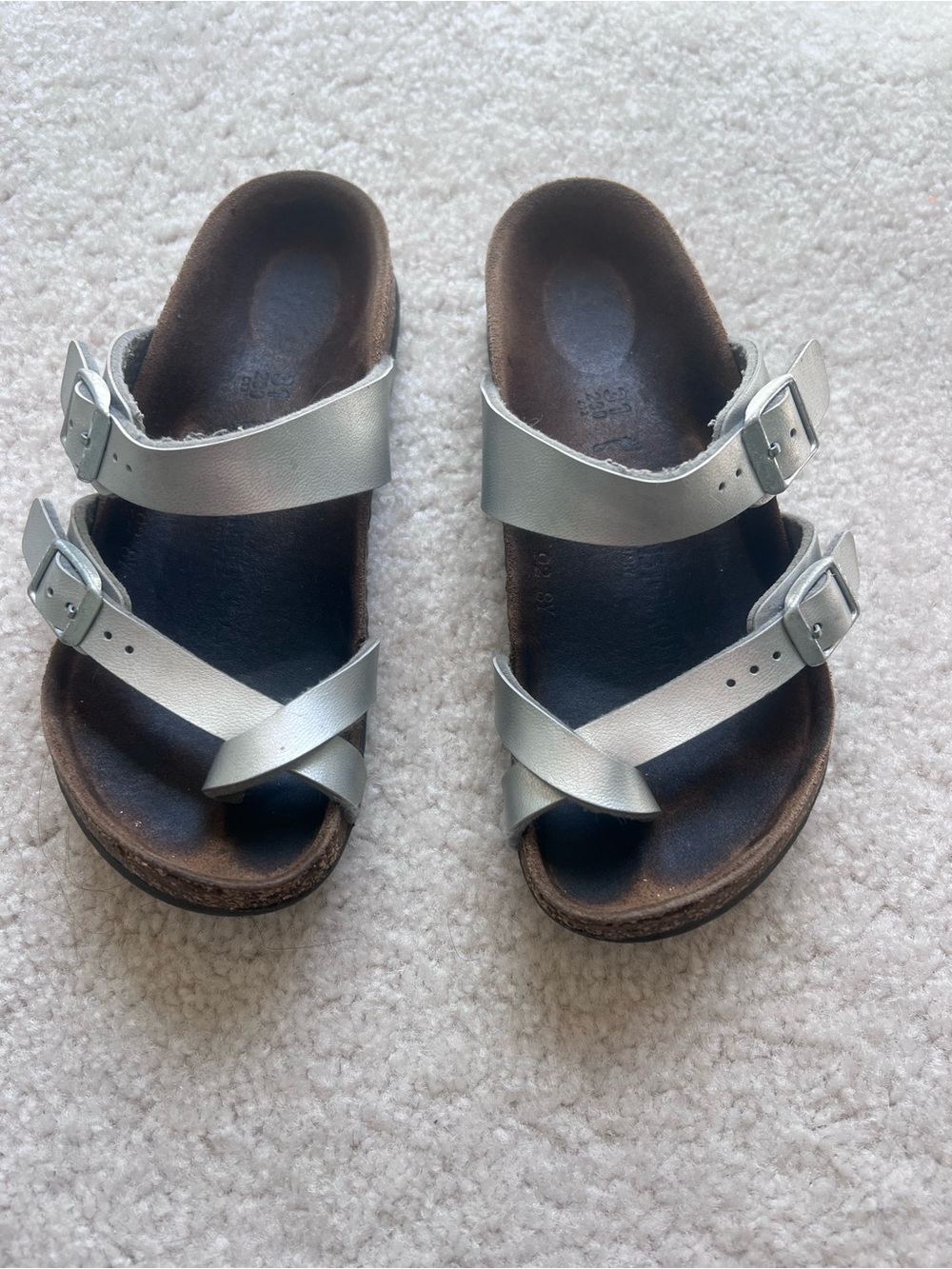 Birkenstock Kids Silver Double-Buckle Slide Sandals
